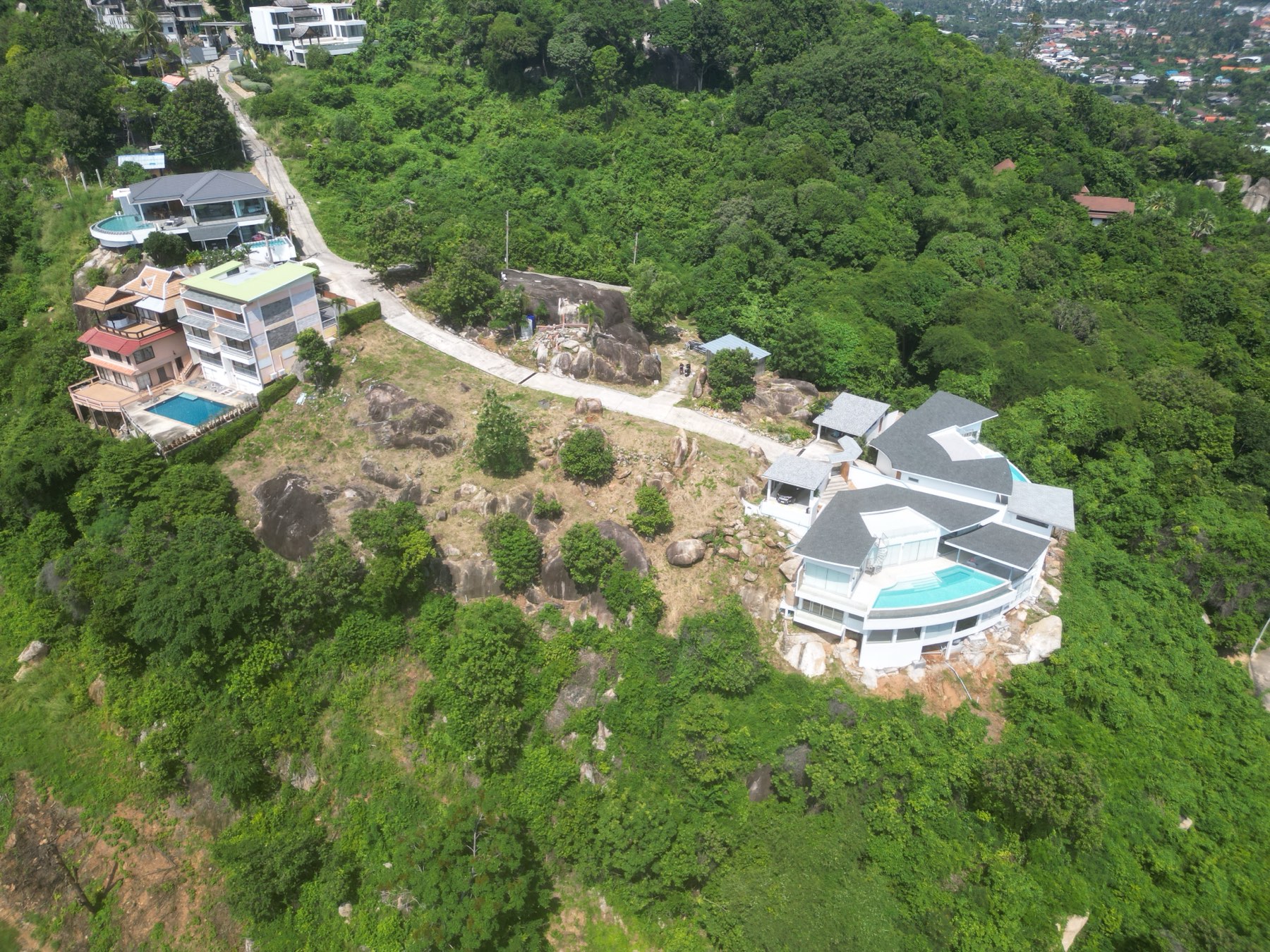 Aerial view of the Lamai Panorama ridge — the first villa above the bay